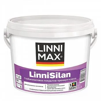 КРАСКА ИНТЕРЬЕРНАЯ "LINNISILAN" БАЗА 1 (БЕЛАЯ) 2,5 Л (1) "LINNIMAX"