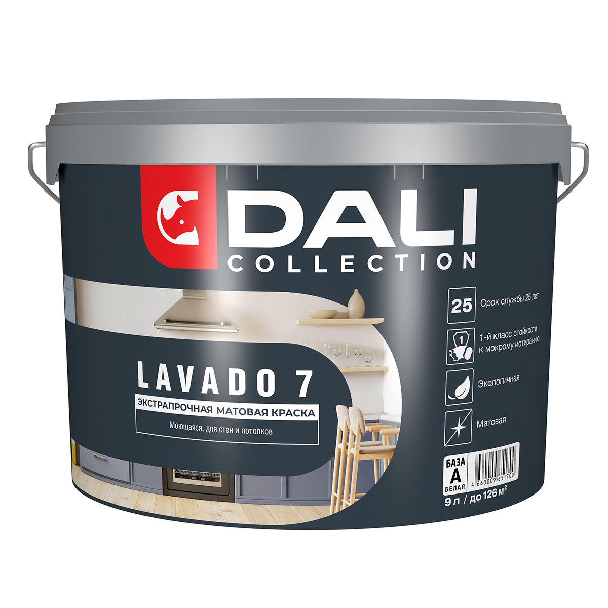 КРАСКА "DALI COLLECTION" LAVADO 7 ДЛЯ СТЕН И ПОТОЛКОВ ЭКСТРАПРОЧНАЯ МОЮЩАЯСЯ БАЗА А 9 Л (1) "РОГНЕДА"