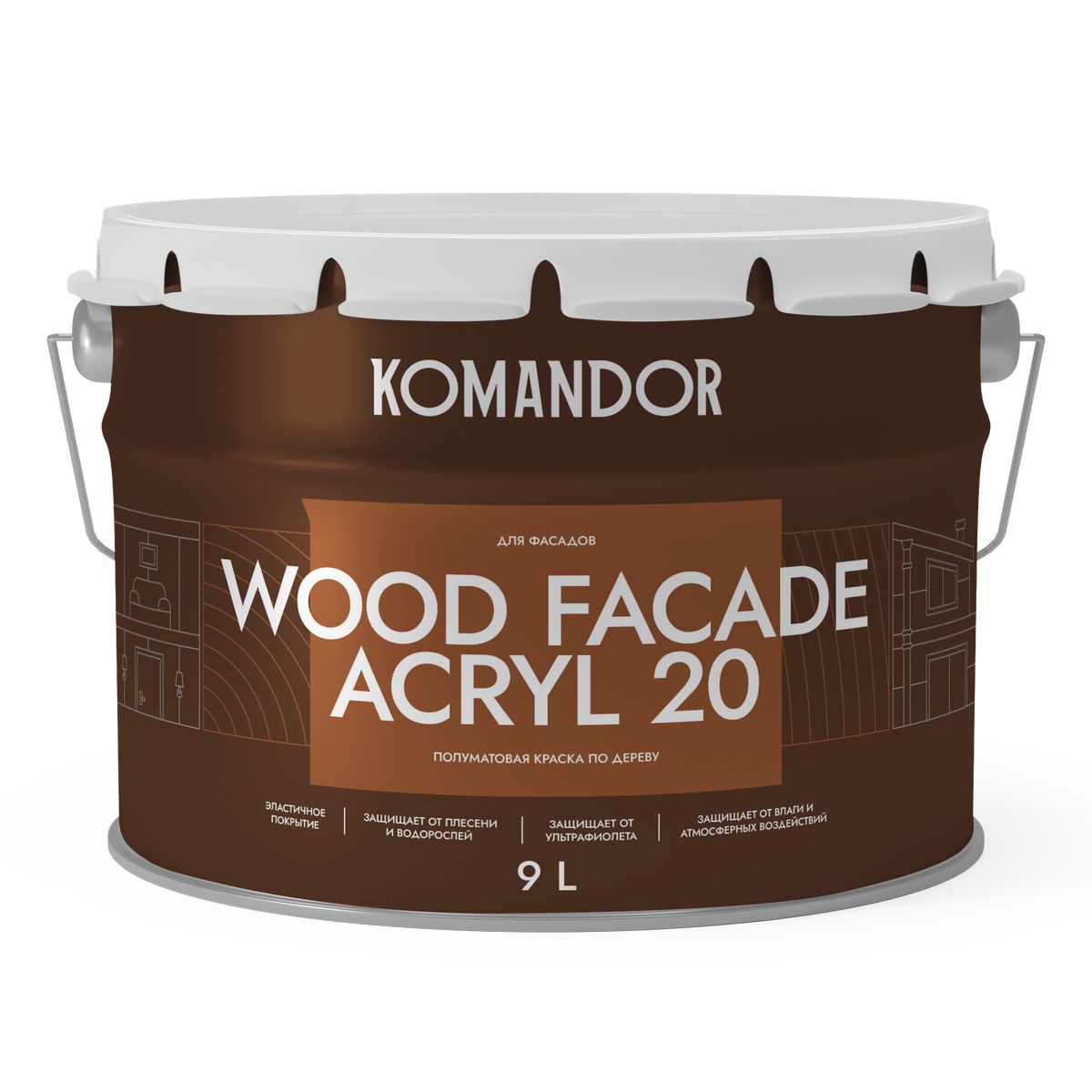 КРАСКА ПО ДЕРЕВУ "WOOD FACADE ACRYL 20" БАЗА C 9 Л (1) "KOMANDOR"
