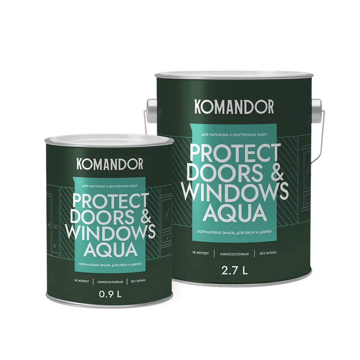 ЭМАЛЬ "PROTECT DOORS&WINDOWS AQUA" ДЛЯ ОКОН И ДВЕРЕЙ БАЗА A 0,9 Л (1/6) "KOMANDOR"