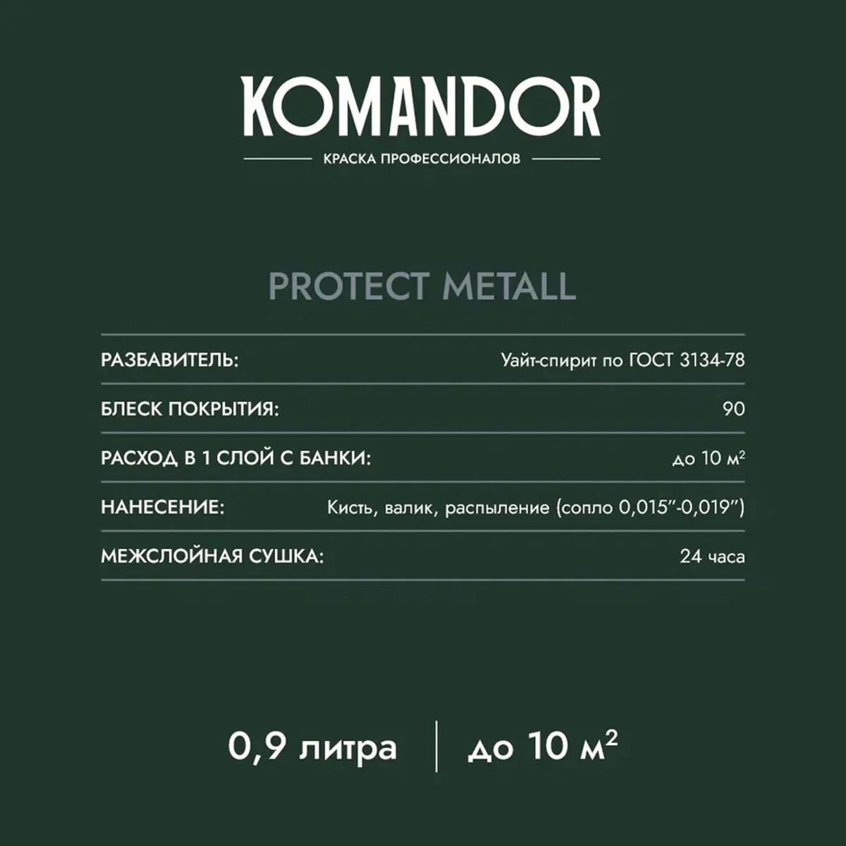 ГРУНТ-ЭМАЛЬ ПО РЖАВЧИНЕ 3 В 1 "PROTECT METALL" ГЛЯНЦЕВАЯ БАЗА C 0,9 Л (1/6) "KOMANDOR"