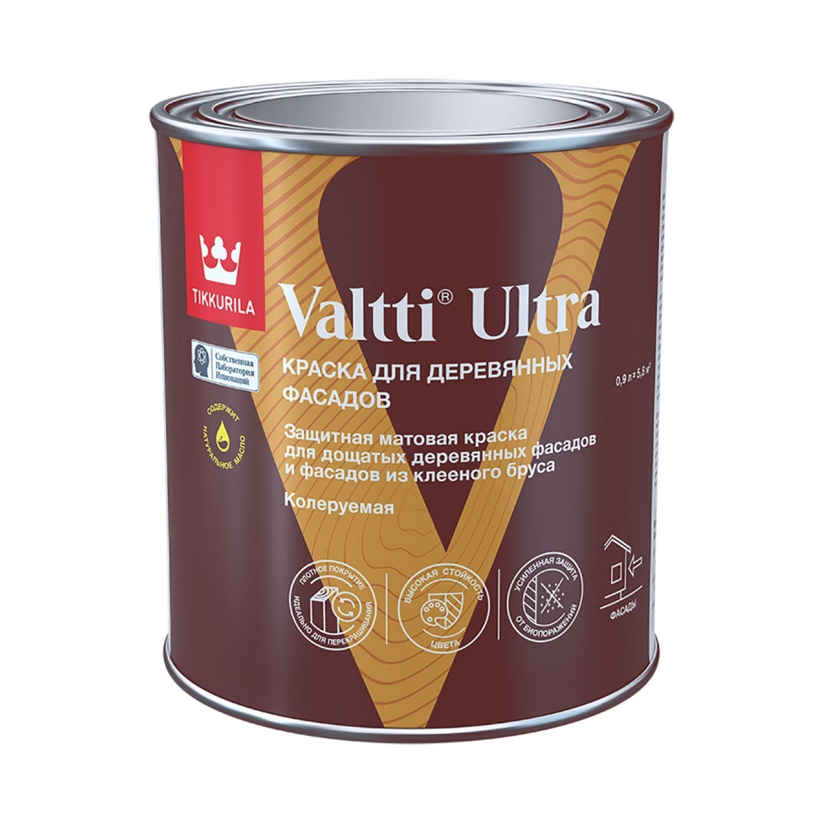 КРАСКА "VALTTI ULTRA" БАЗА C  0,9 Л (1/6) ДЛЯ ДЕРЕВЯННЫХ ФАСАДОВ "ТИККУРИЛА"