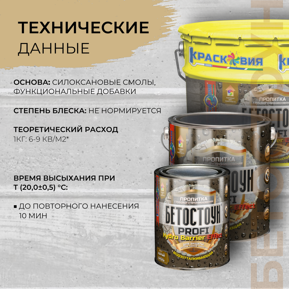 Бетостоун PROFI «HYDRO BARRIER Effect» (водоотталкивающая пропитка с эффектом «мокрый камень»)