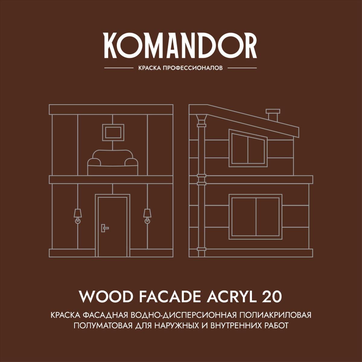 КРАСКА ПО ДЕРЕВУ "WOOD FACADE ACRYL 20" БАЗА C 9 Л (1) "KOMANDOR"