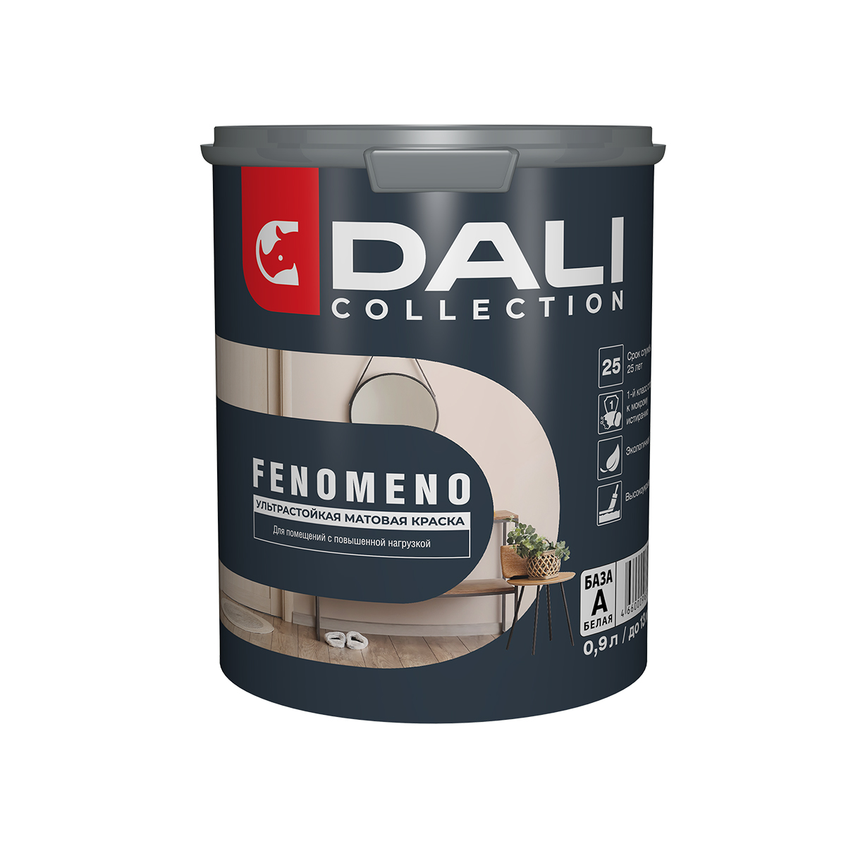 КРАСКА "DALI COLLECTION" FENOMENO ДЛЯ СТЕН И ПОТОЛКОВ УЛЬТРАСТОЙКАЯ БАЗА А 0,9 Л (1/6) "РОГНЕДА"