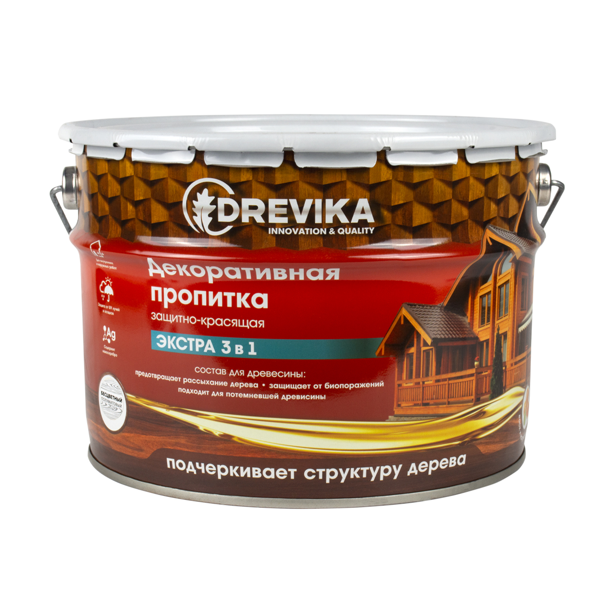 ПРОПИТКА ДЕКОРАТИВНАЯ "ЭКСТРА 3 В 1" БЕСЦВЕТНЫЙ 9 Л (1) "DREVIKA"