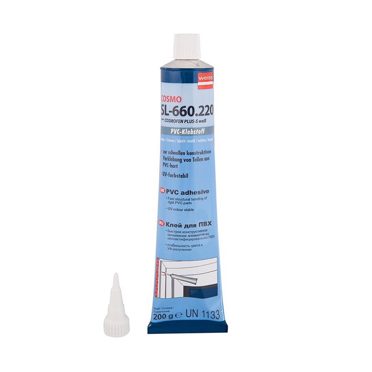 КЛЕЙ ДЛЯ ПВХ "COSMO SL 660.220" (COSMOFEN PLUS-S WEISS) 200 Г БЕЛЫЙ (1/30)