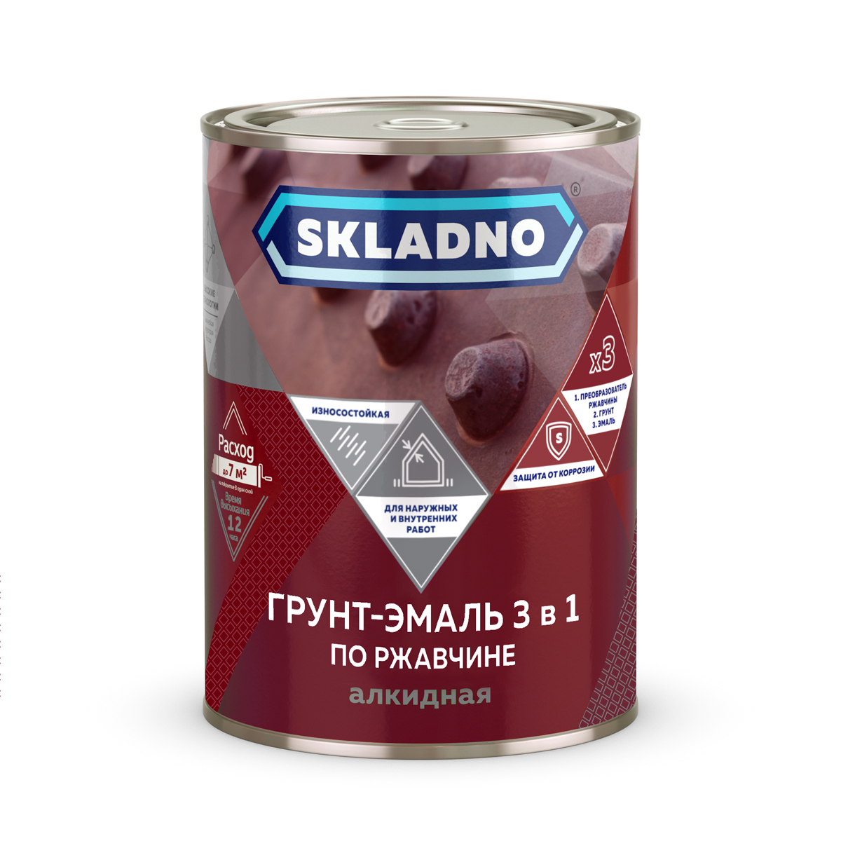 ГРУНТ- ЭМАЛЬ ПО РЖАВЧИНЕ "SKLADNO" 3 В 1 ЗЕЛЕНЫЙ 1,8 КГ (1/6)