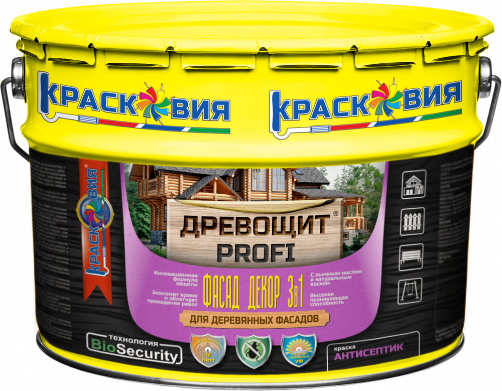 Древощит PROFI «Фасад Декор 3в1» (краска-антисептик с защитой от плесени и грибка)