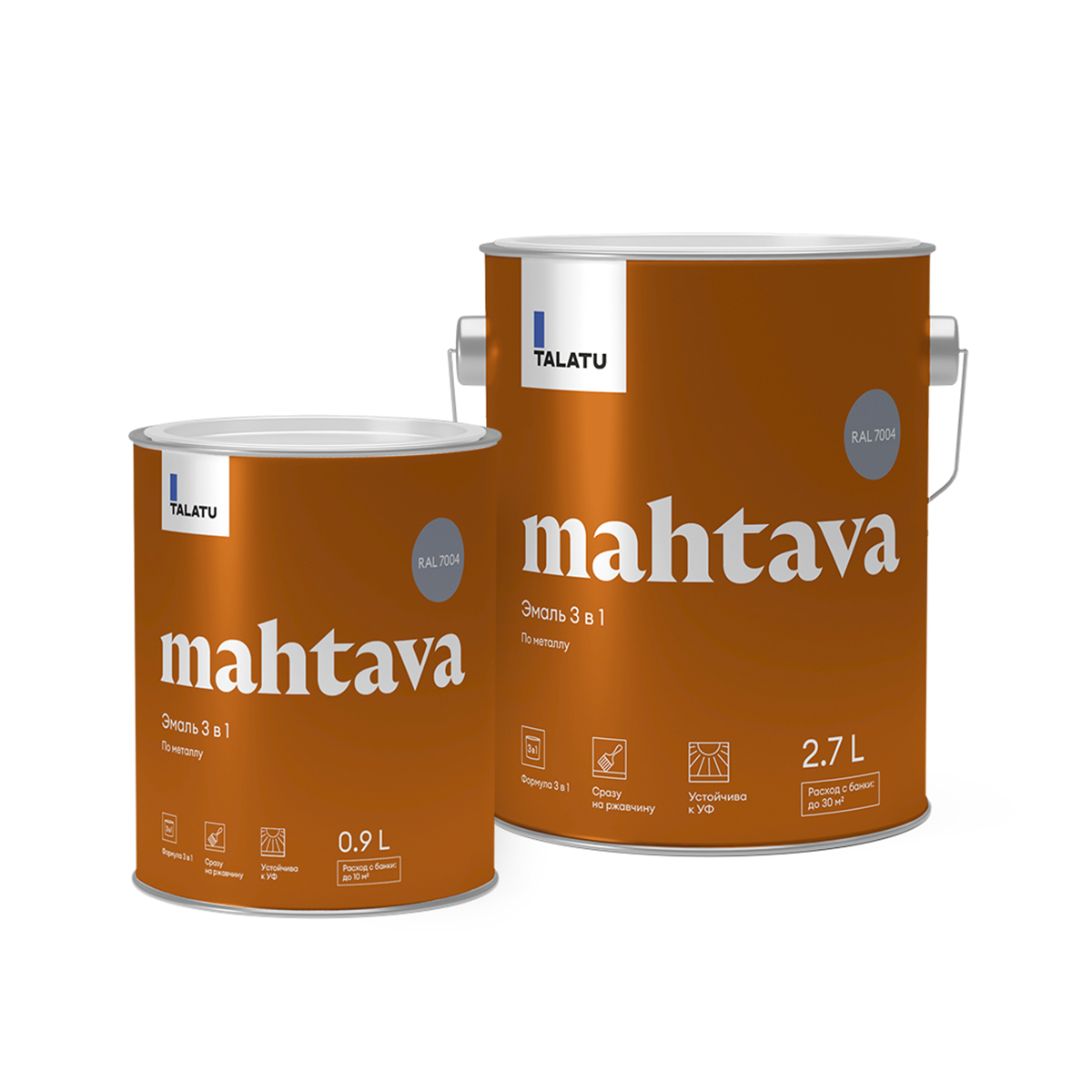 ГРУНТ-ЭМАЛЬ ПО РЖАВЧИНЕ 3 В 1 "MAHTAVA" ГЛЯНЦЕВАЯ 2,7 Л СЕРАЯ RAL 7004 (1) "TALATU"