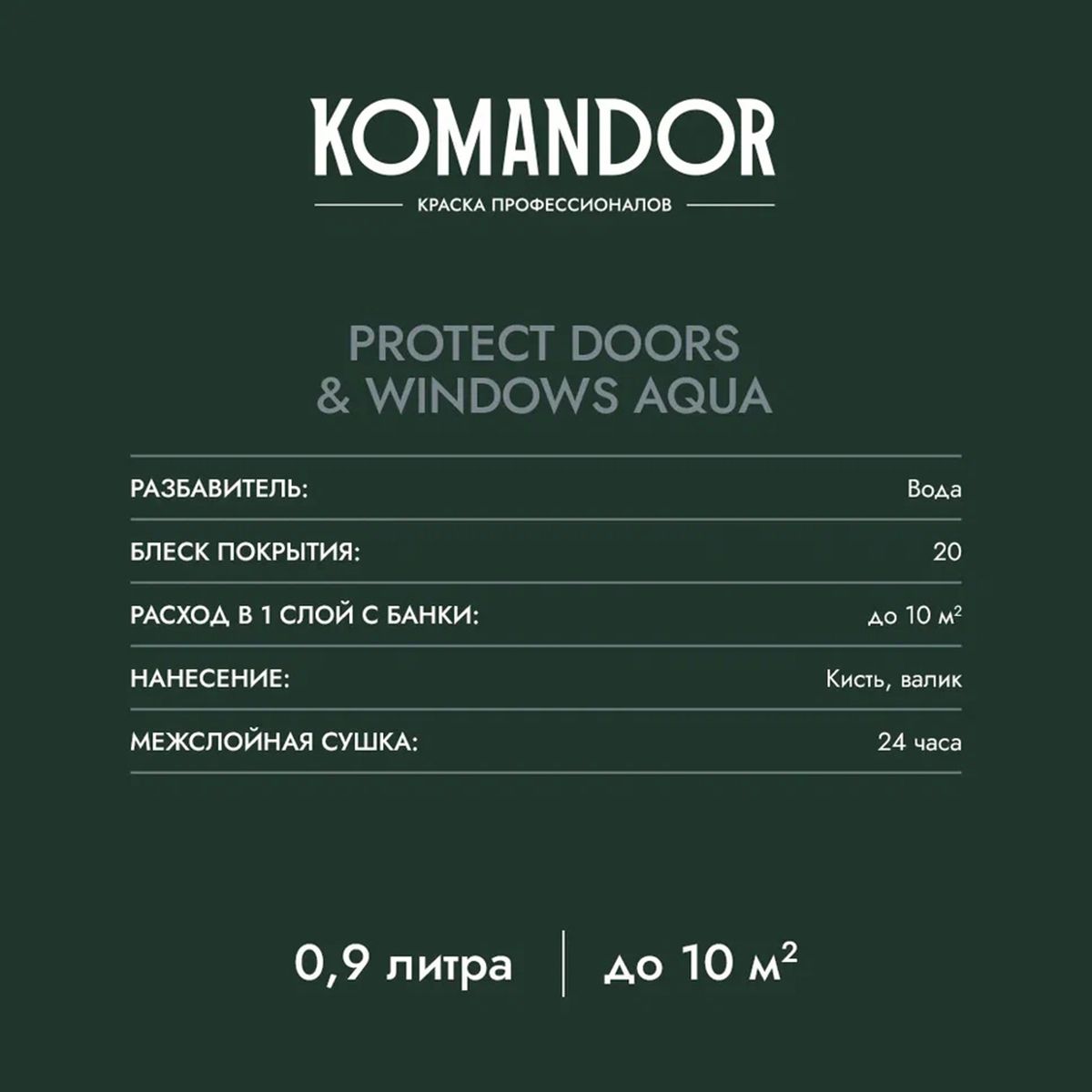 ЭМАЛЬ "PROTECT DOORS&WINDOWS AQUA" ДЛЯ ОКОН И ДВЕРЕЙ БАЗА A 0,9 Л (1/6) "KOMANDOR"