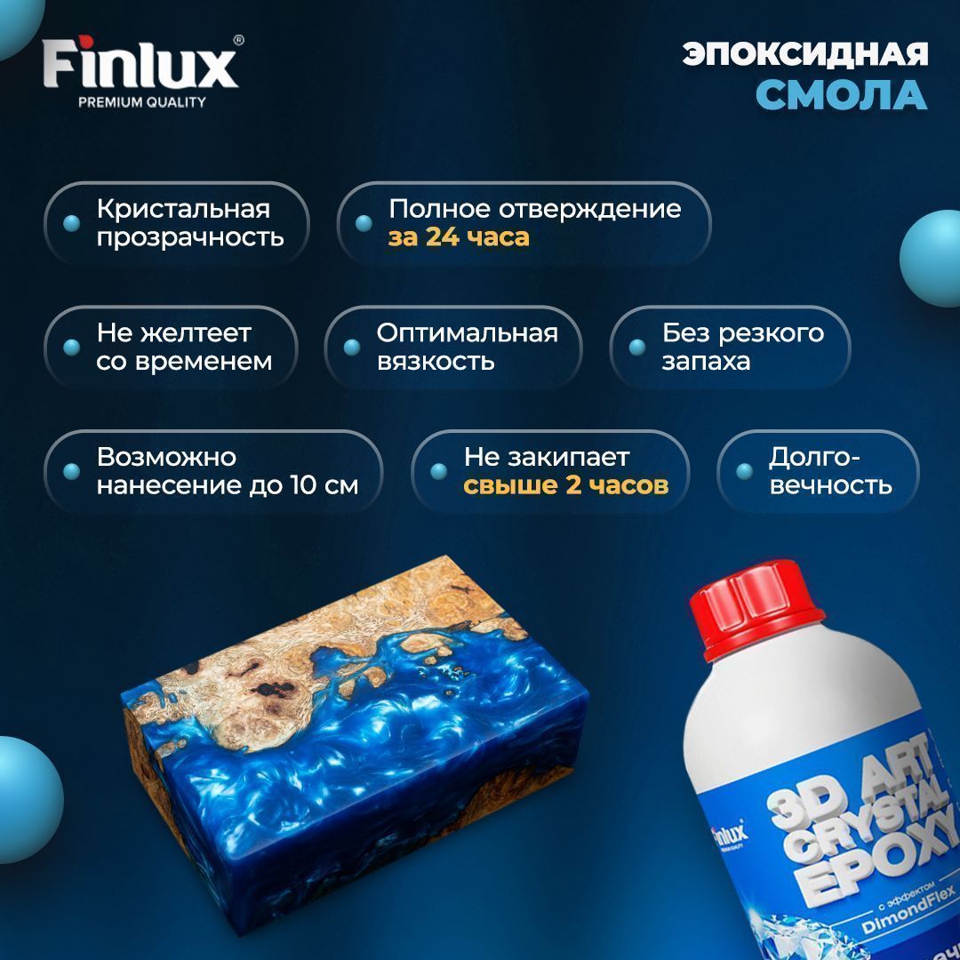 Эпоксидная смола для творчества Finlux ART без пузырьков Finlux ART 1135 3D OPTIK EPOXY DECOR с эффектом DiamondFlex