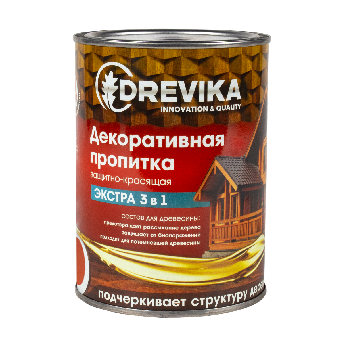 ПРОПИТКА ДЕКОРАТИВНАЯ "ЭКСТРА 3 В 1" РЯБИНА 0,8 Л (1/8) "DREVIKA"