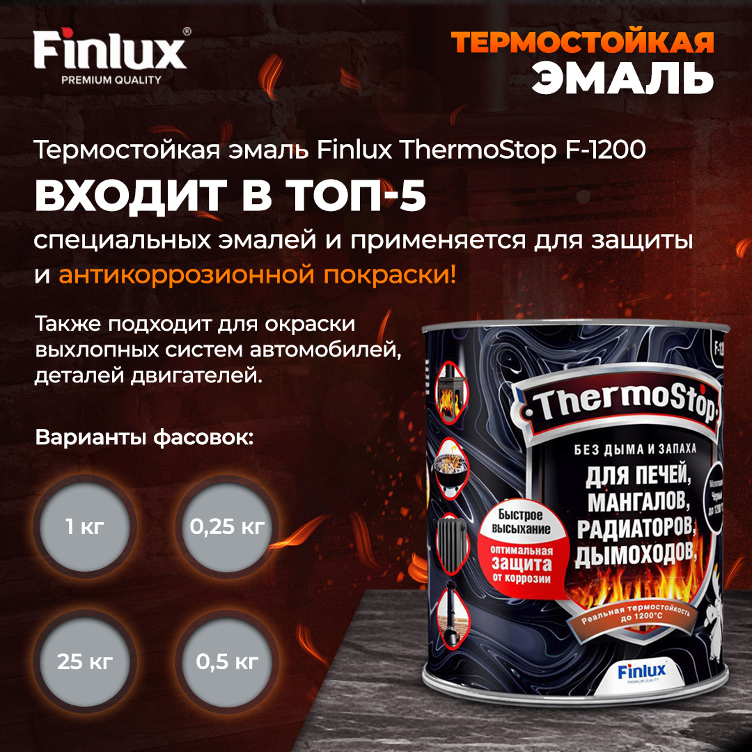 TermoStop Термостойкая эмаль без дымления Finlux F-1200 (Ral 1018, 0,5 кг, 400С)