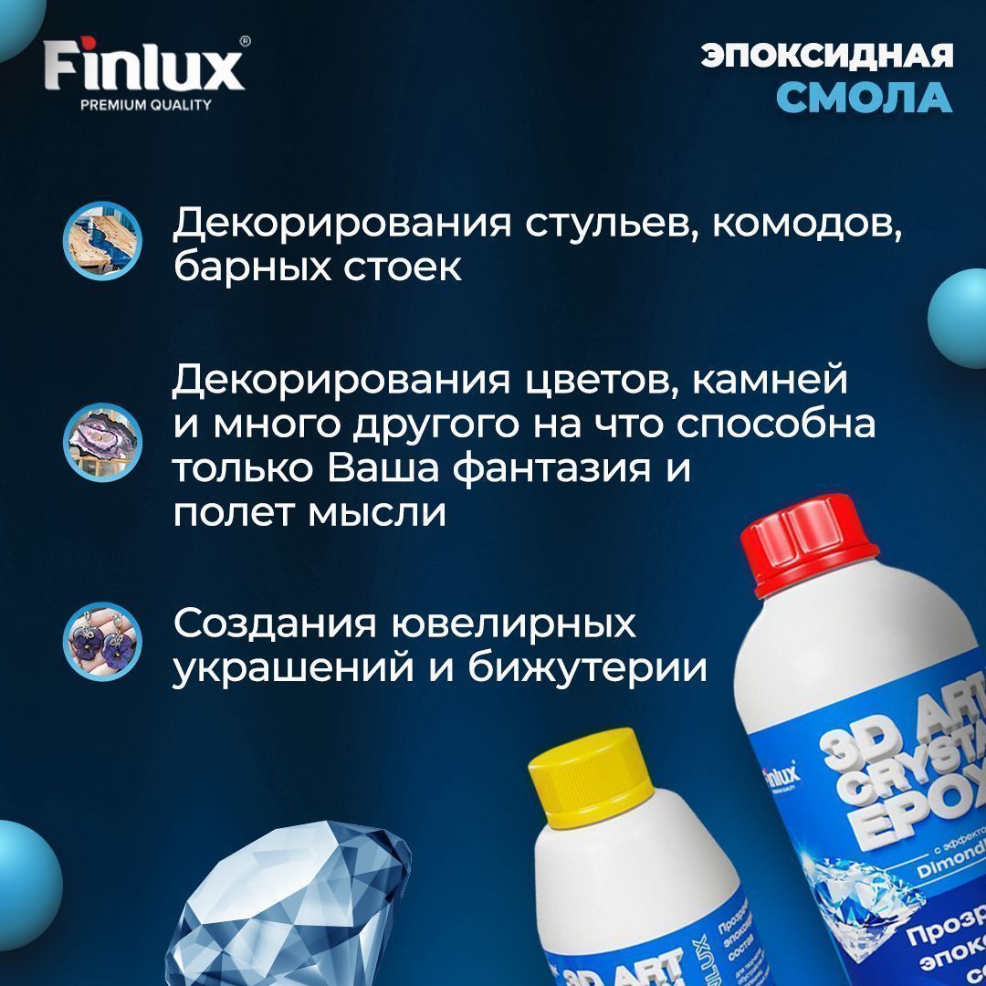 Эпоксидная смола для творчества Finlux ART без пузырьков Finlux ART 1135 3D OPTIK EPOXY DECOR с эффектом DiamondFlex