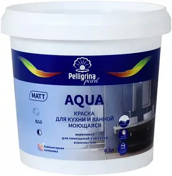 КРАСКА "AQUA "ДЛЯ КУХНИ И ВАННОЙ МОЮЩАЯСЯ АКРИЛОВАЯ БАЗА С 0,9 Л (1/8) "ПЕЛЛИГРИНА ЖЕМЧУГ"