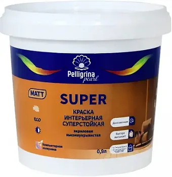 КРАСКА "SUPER" ИНТЕРЬЕРНАЯ СУПЕРСТОЙКАЯ АКРИЛОВАЯ БАЗА С 0,9 Л (1/8) "ПЕЛЛИГРИНА ЖЕМЧУГ"